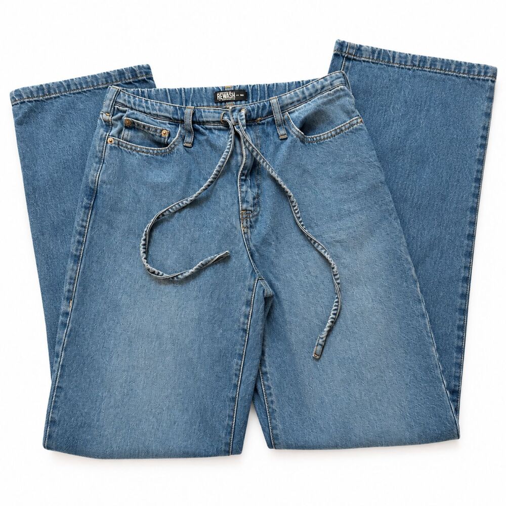 REWASH Medium Wash Lace Up Wide Leg Denim Jeans